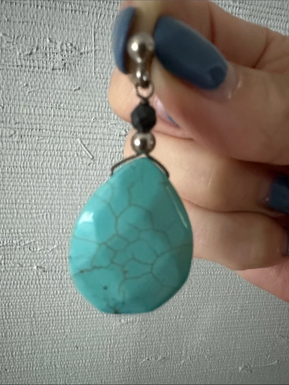 Turquoise Teardrop Dangle Earrings - Blue Stone Drop Earrings 1 3/4 drop
